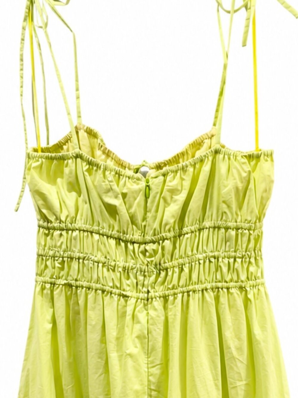 NICHOLAS Shirred Cotton Poplin Tie Shoulder Maxi Dress Lime Chartreuse US 10 NWT - Picture 4 of 7